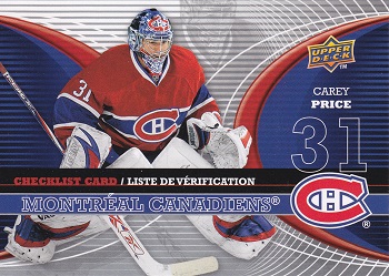 Carey Price 2008-09 McDonalds Goalie Checklist