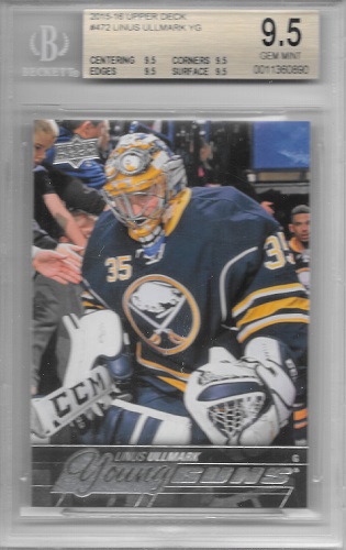 2015-16 UD Young Guns Linus Ullmark Graded BGS 9.5